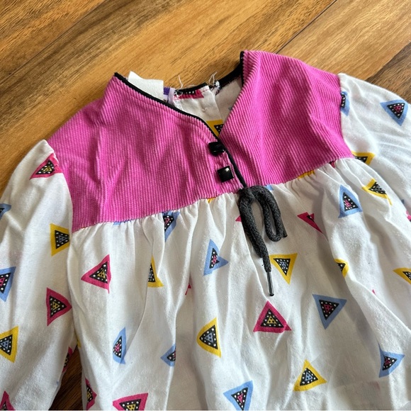 Vintage Pastel Triangle Geometric Print Toddler Blouse, 12 months, Made in USA - Picture 2 of 7